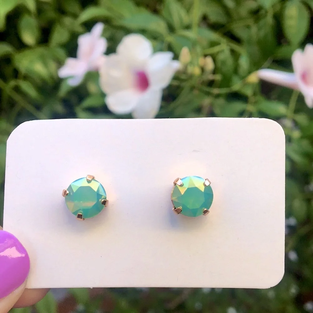 Pacific Green Opal Aurora Borealis Crystal Stud Earrings